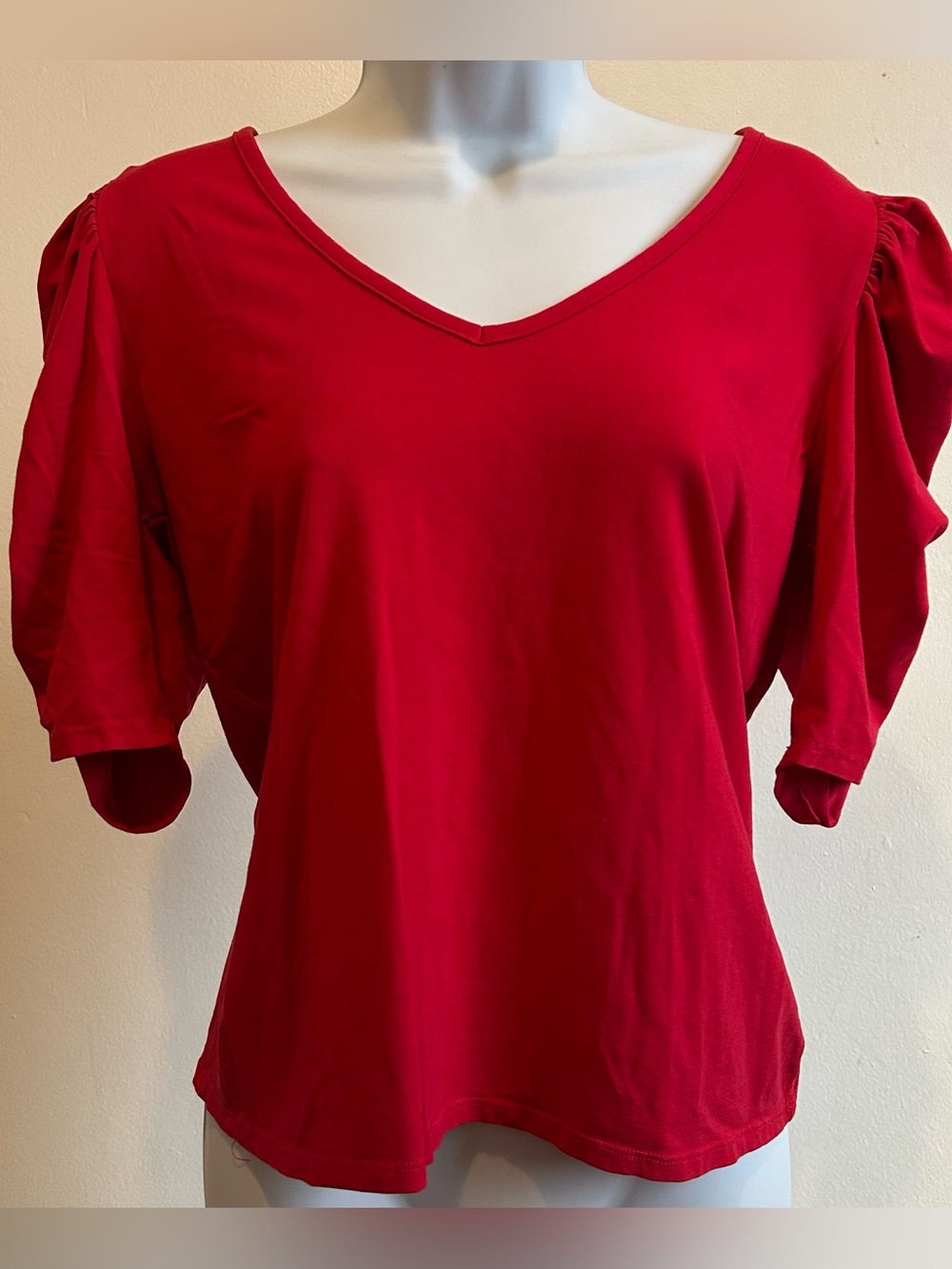 bobi Los Angeles Red V-Neck Puff Sleeve Top Medium
